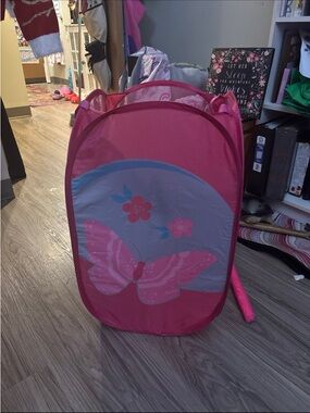 Pink butterfly collapsible hamper